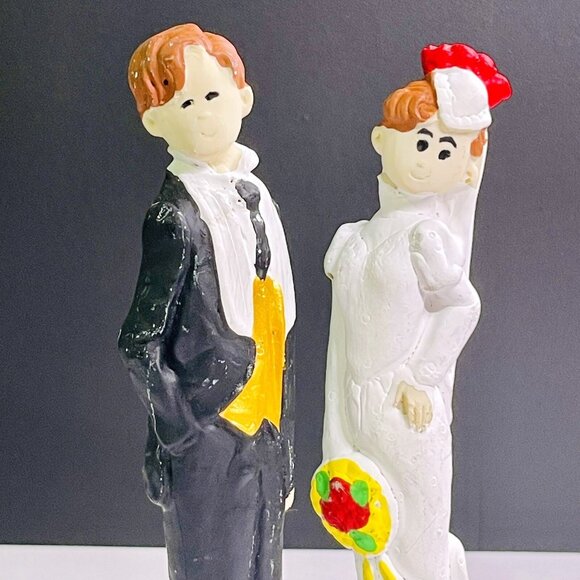 Vintage Bride & Groom Figurines 6" Hand-Painted Ceramic Wedding Cake Topper Coll - Picture 8 of 8